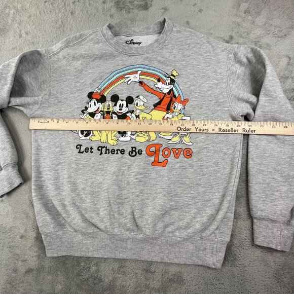 Disney "Let There Be Love" Sweatshirt  Mens Small Gray Ribbed Y2K Rainbow Mickey - Picture 5 of 8